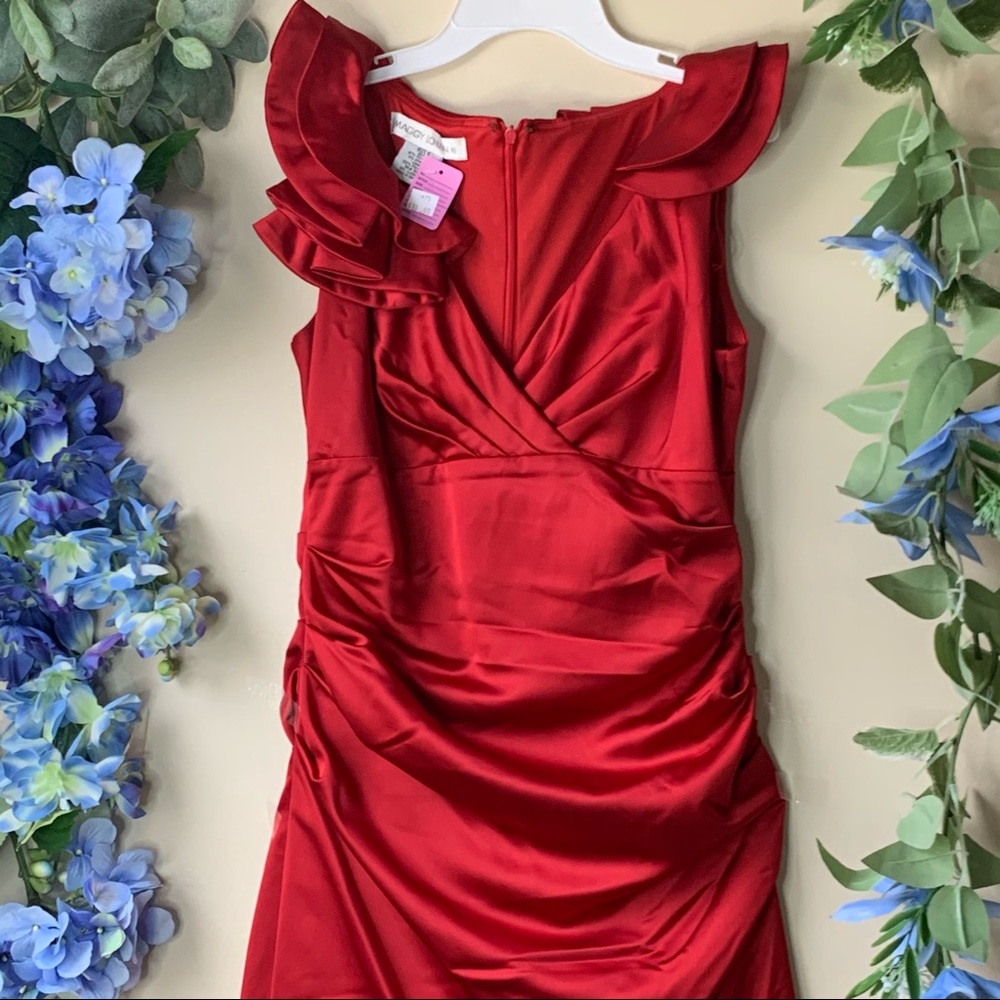 Red Satin Ruched Dress